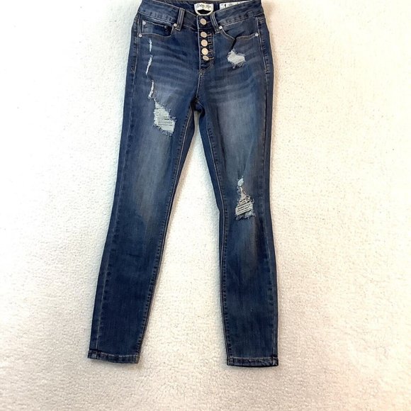 Indigo Rein Jeans Ankle Skinny Button-Fly Blue Mid Rise Stretch Womens Size 1 - Picture 3 of 12